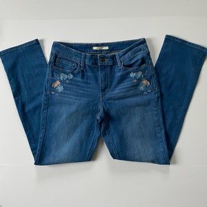 Levi's Mid-rise Skinny Jeans Size 31 Women's Denim Pants Embroidered Flowers EUC